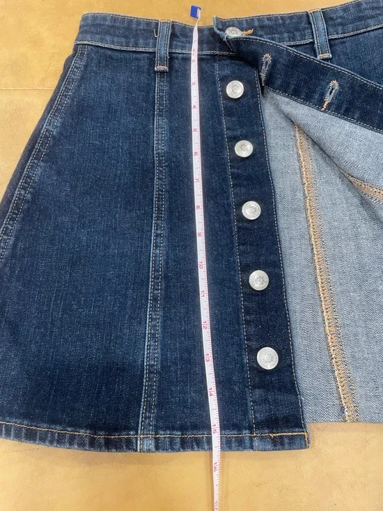 Ag Adriano Goldschmied Dark Indigo Button-Front Skater Denim Skirt - Picture 4 of 8